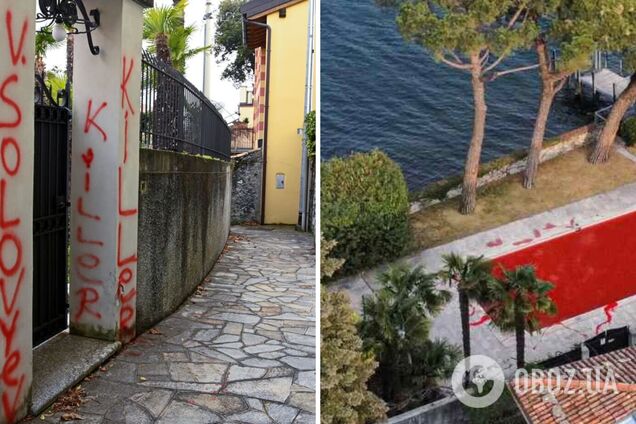 В Италии на воротах виллы Соловьева написали 'убийца', а бассейн окрасили в кровавый цвет. Фото