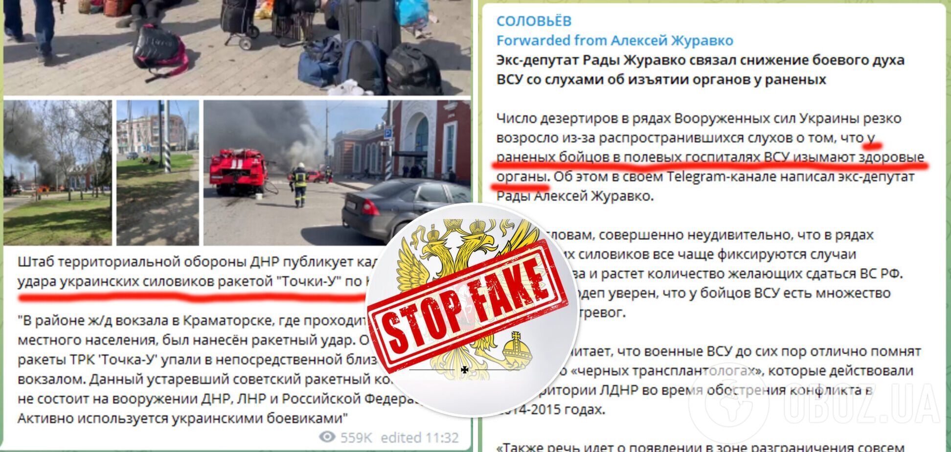 ВСУ обстреляли вокзал в Краматорске и вырезают органы у раненых солдат: главные российские фейки за 8 апреля