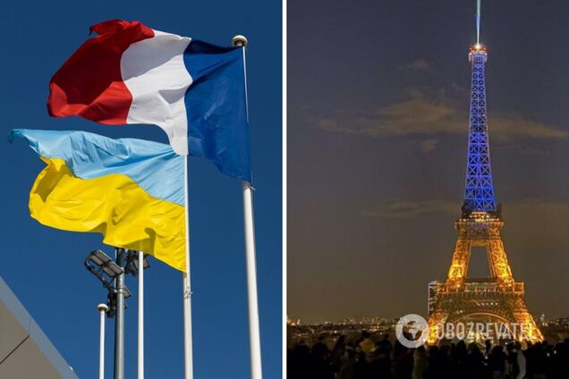 Эйфелеву башню 'окрасили' в цвета украинского флага. Фото