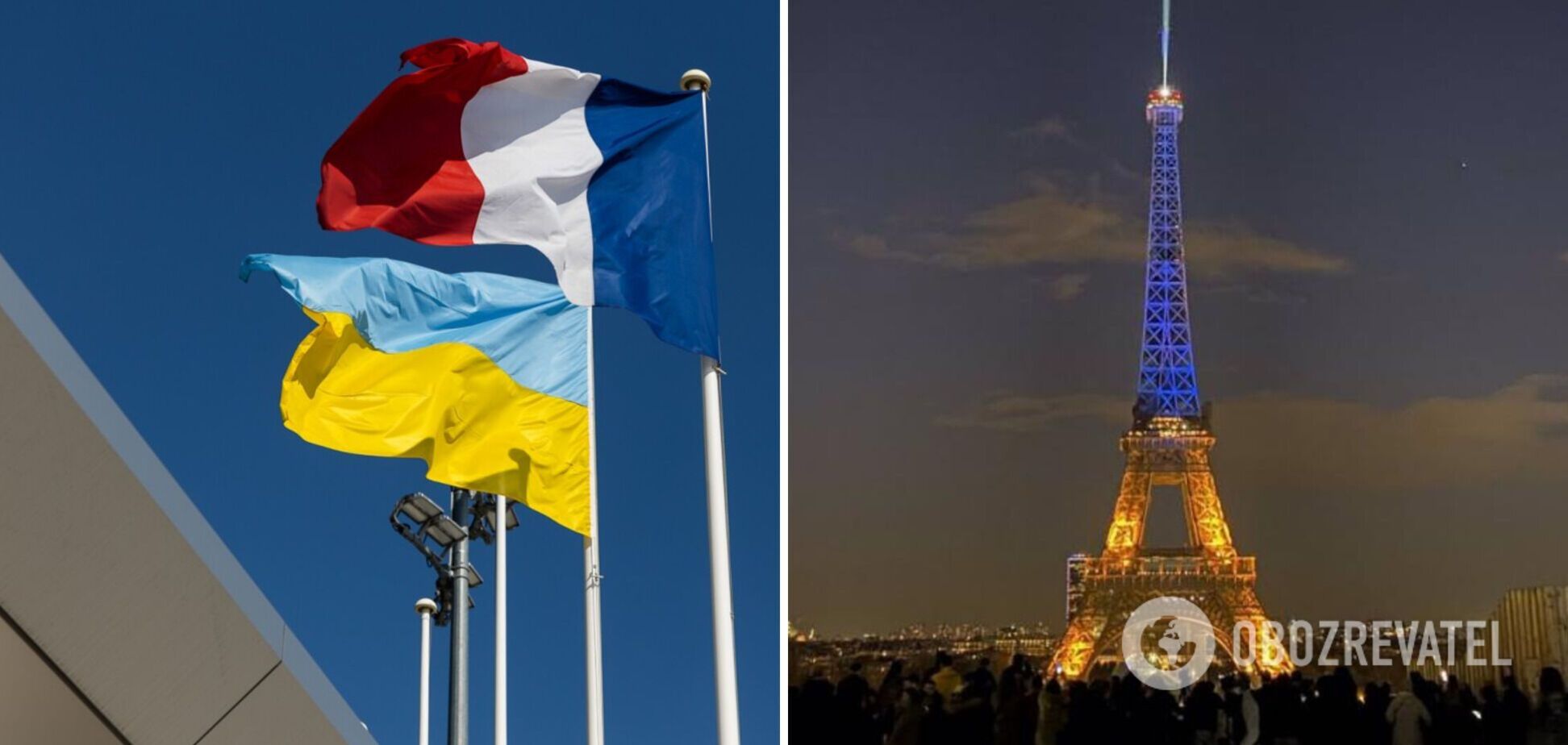 Эйфелеву башню 'окрасили' в цвета украинского флага. Фото
