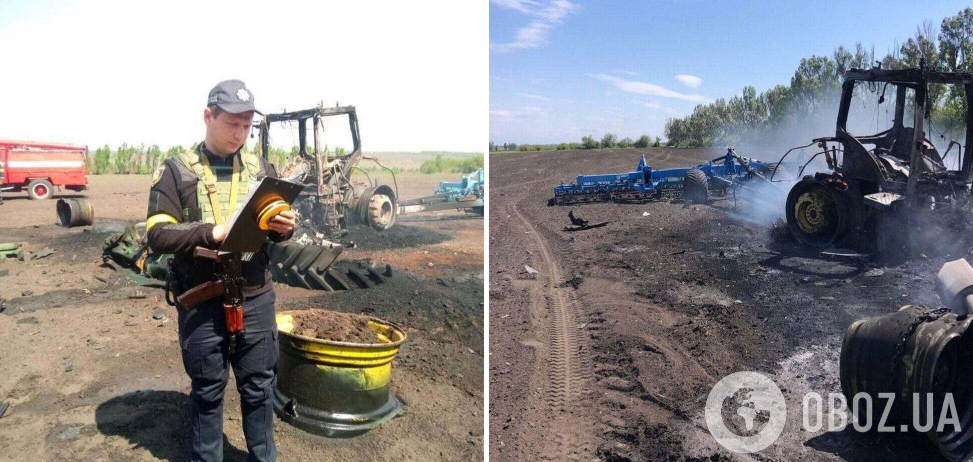На Харківщині ворожа ракета влучила в трактор, який працював у полі. Фото і відео
