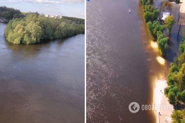 Десна вийшла з берегів та затопила пляж у Чернігові: з'явилося відео з висоти