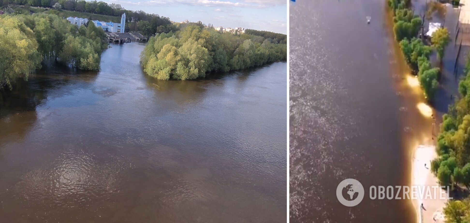 Десна вышла из берегов и затопила пляж в Чернигове: появилось видео с высоты