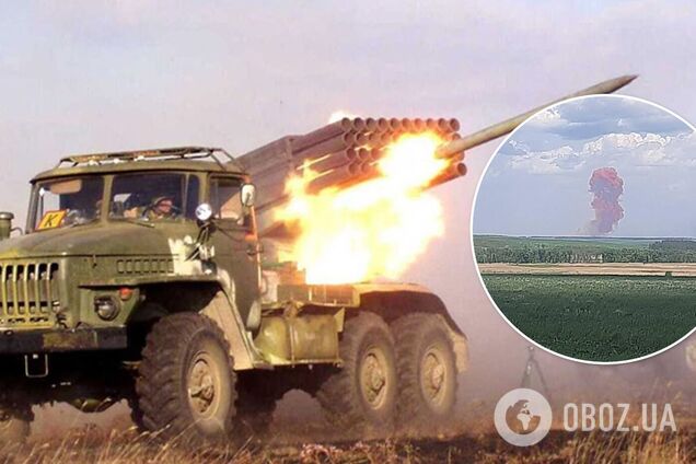 На Харківщині російський снаряд влучив у склад з аміачною селітрою: піднявся стовп диму
