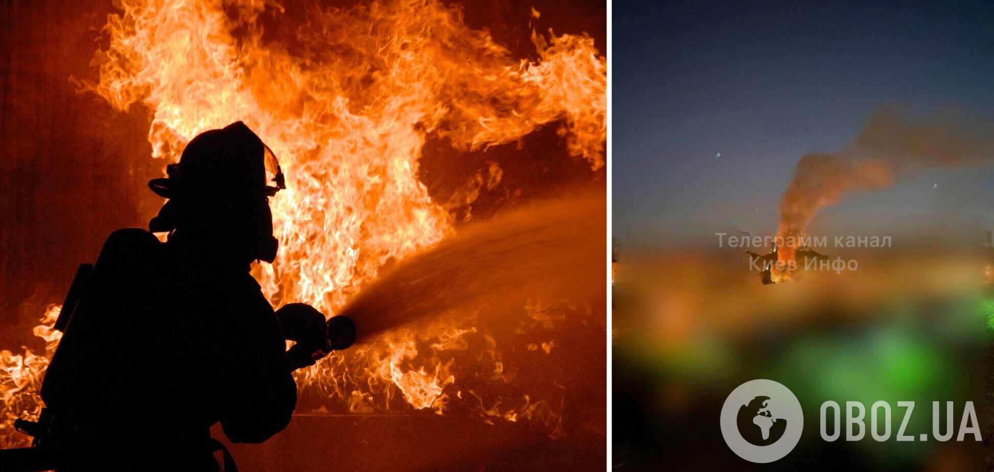 В Киеве вспыхнул мощный пожар во время воздушной тревоги, на место уже едут спасатели. Фото