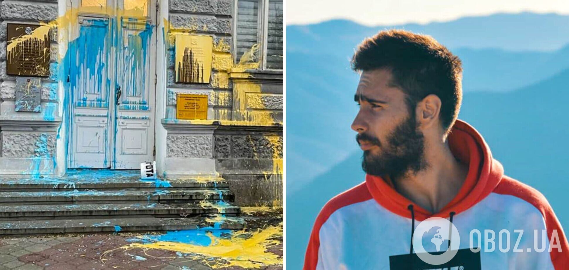 У Криму затримали художника, який облив будівлю 'влади' блакитною та жовтою фарбами