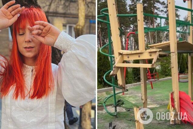 Тарабарова показала, как оккупанты 'денацифицировали' детскую площадку возле ее дома под Киевом