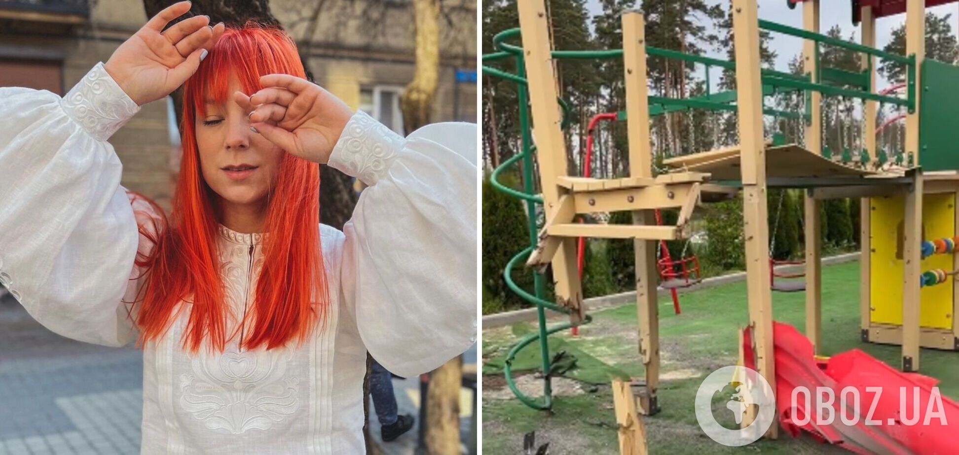 Тарабарова показала, як окупанти 'денацифікували' дитячий майданчик біля її будинку під Києвом