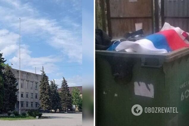 В Приморске на Запорожье патриоты сняли флаг РФ с захваченного оккупантами здания. Фото