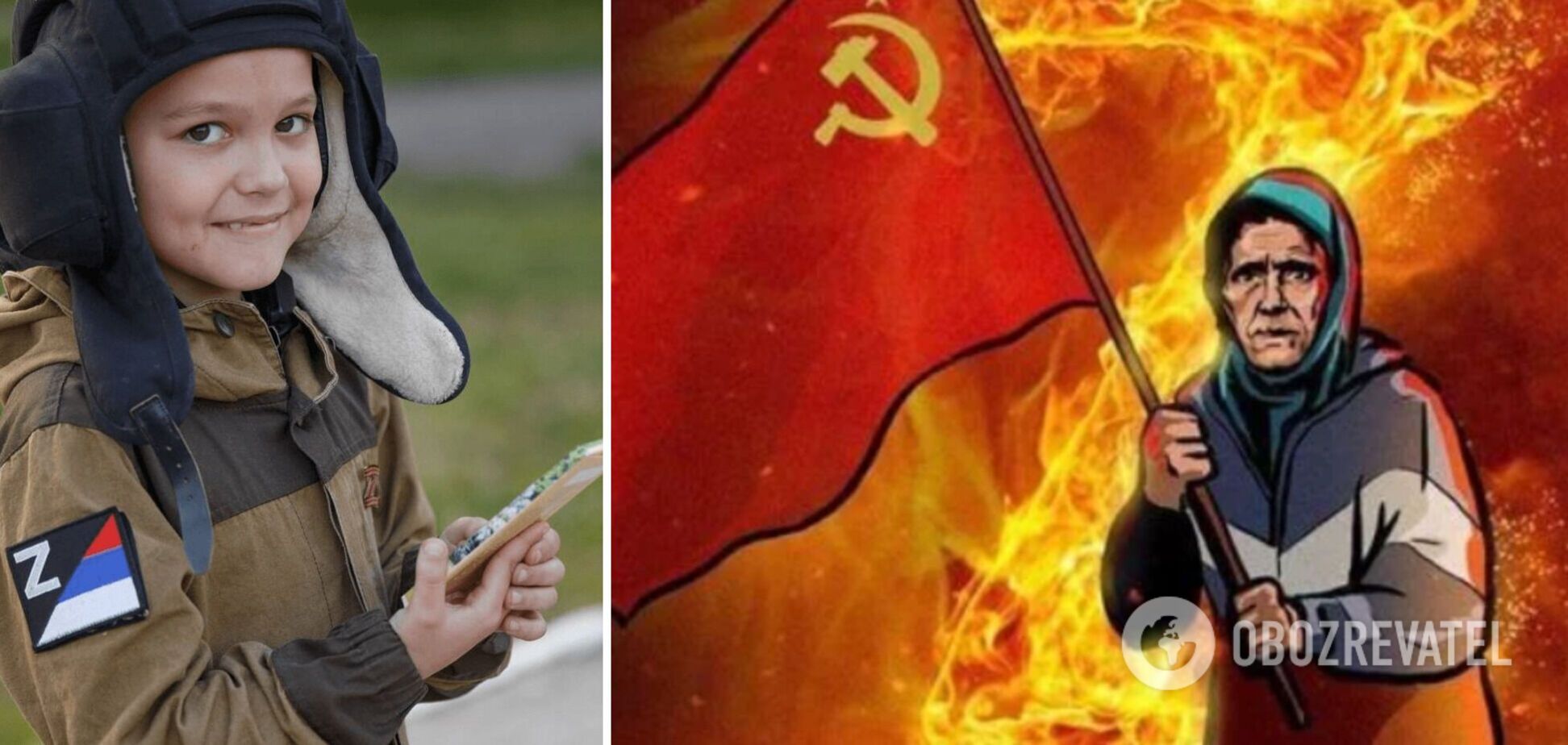 В России нашли замену бабушке с флагом СССР: маленький мальчик провожает войска убивать украинцев. Фото