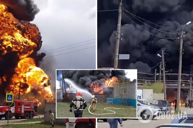 В Нижегородской области РФ вспыхнула цистерна: поднялся столб огня и дыма. Видео