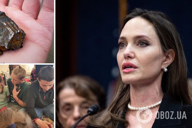 Анджелина Джоли показала осколок бомбы, привезенный из Львова: его нашла маленькая девочка. Фото