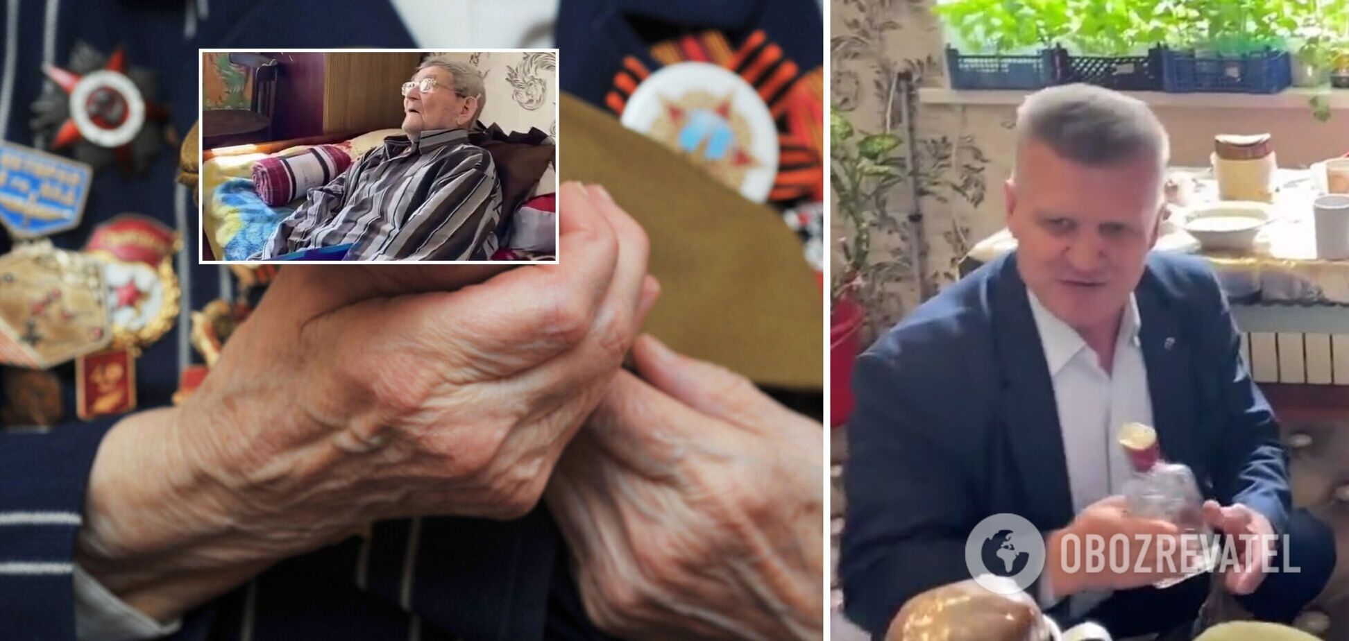 Горілка, хліб, консерви: у мережі показали, як в РФ привітали ветерана Другої світової. Відео