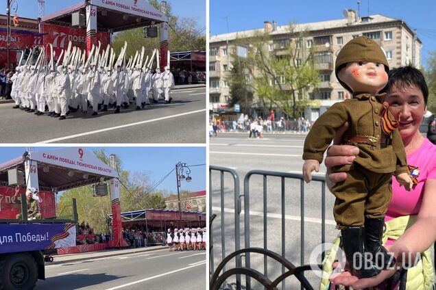 Лыжники, медсестры и пионеры: в Тюмени отметились странным шествием 9 мая. Видео