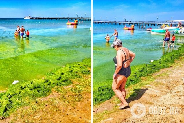 У Росії море вкрилося суцільними зеленими водоростями, проте вони продовжують купатися. Фото