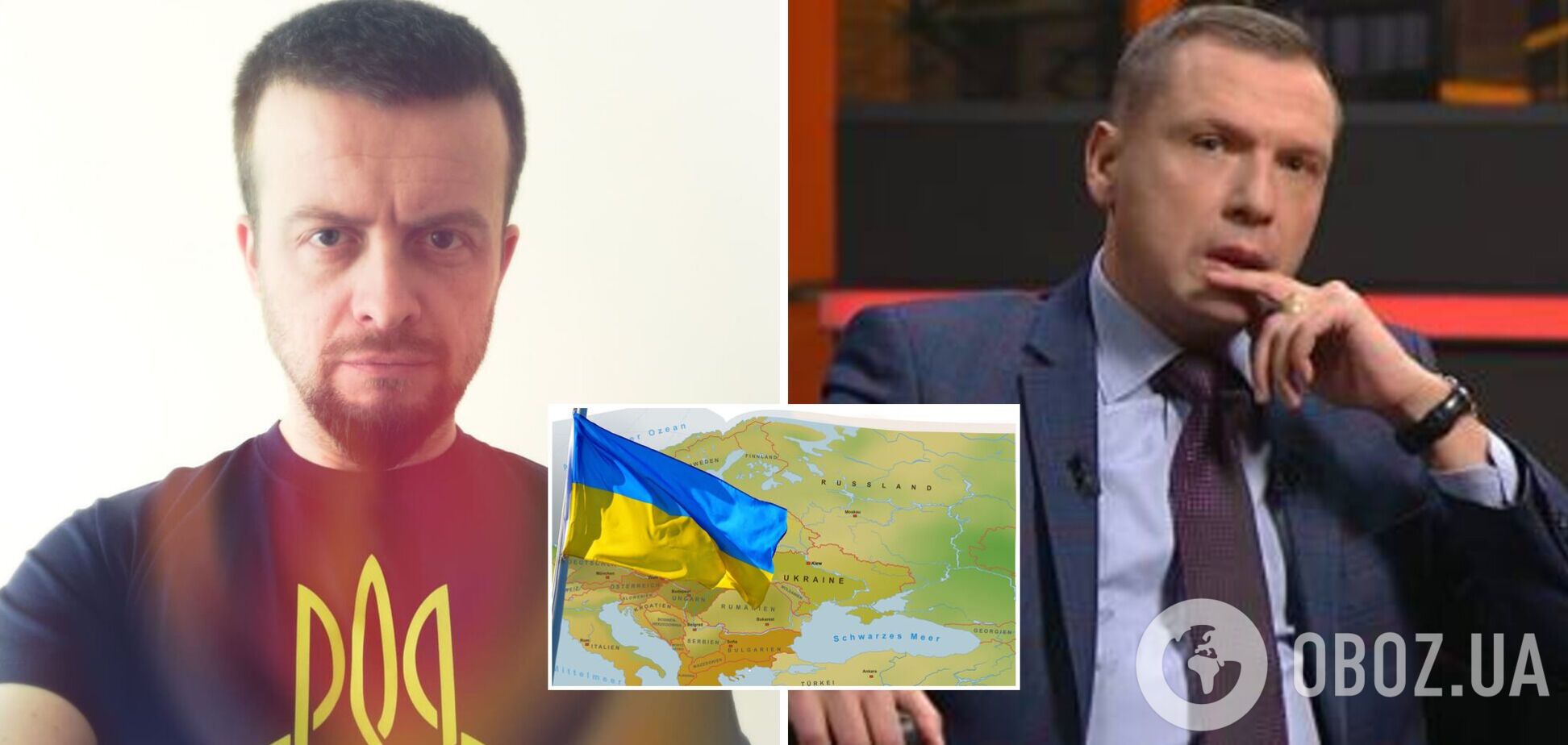 Білоруський пропагандист Щокін не зміг пояснити свої слова, що України не існує, і 'напав' на ведучого