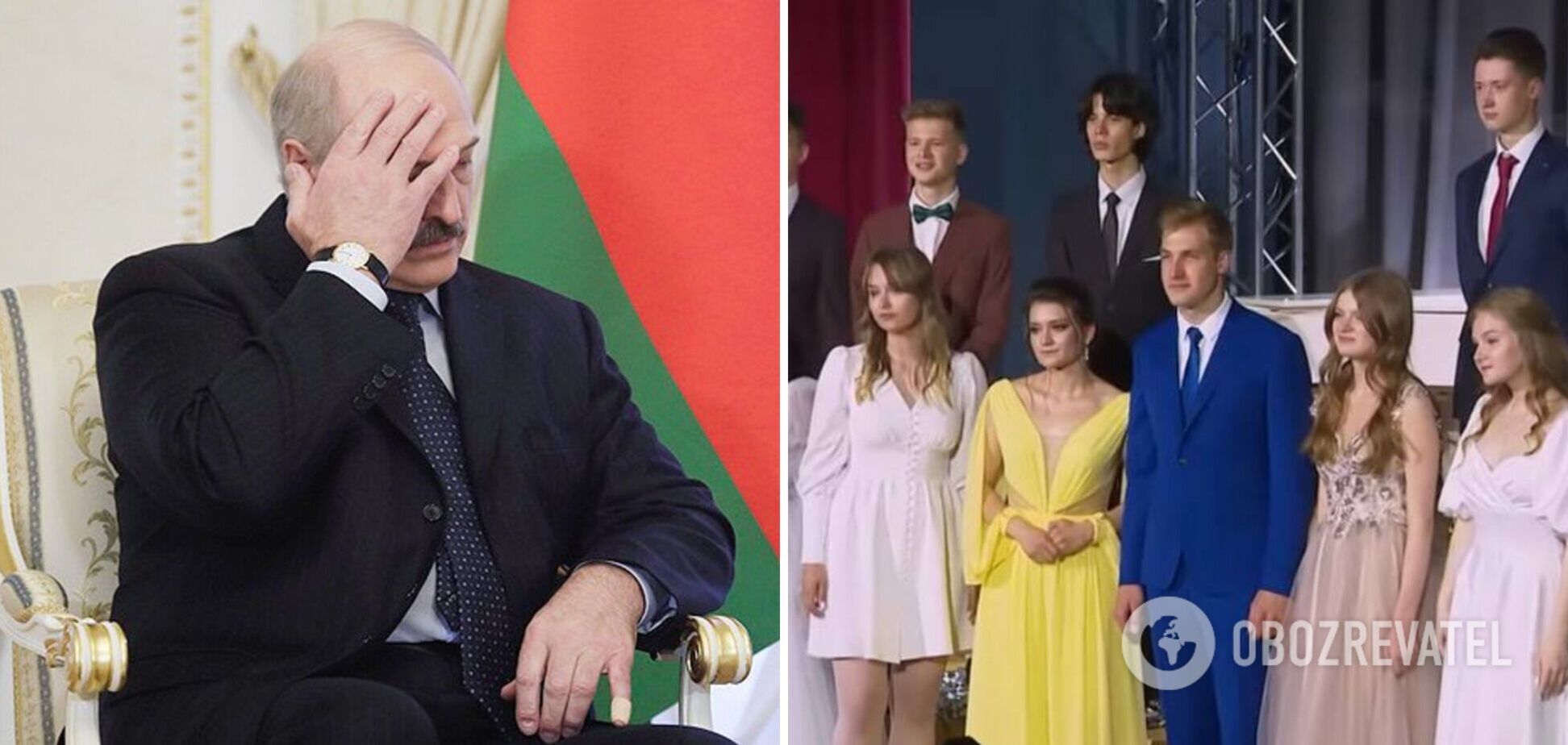 Коля Лукашенко и его одноклассница пришли на выпускной в наряде в цветах флага Украины. Фото