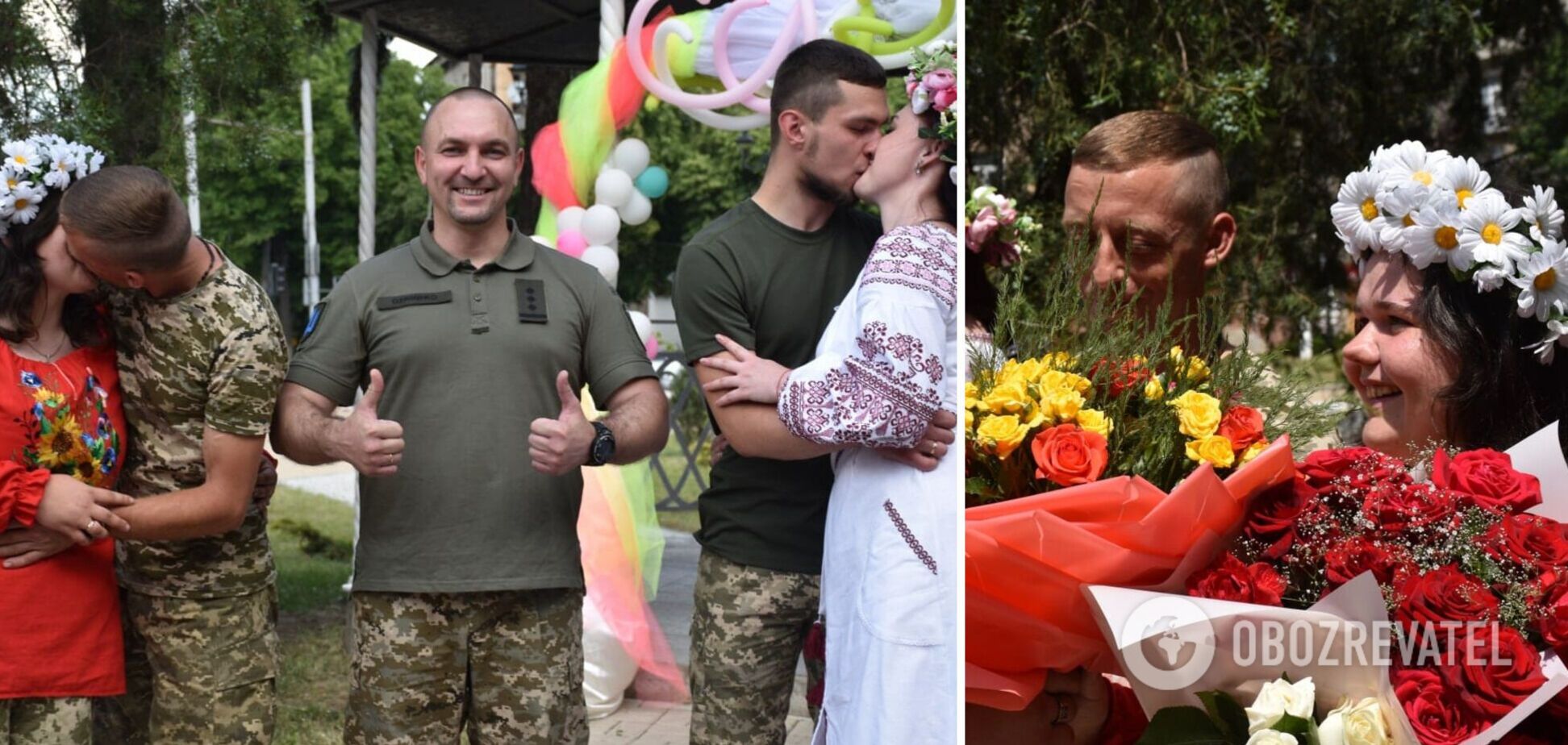 Две пары военнослужащих поженились на передовой на Троицу