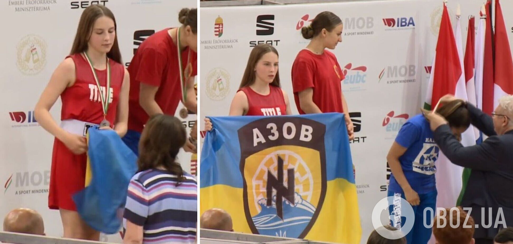 Украинку заставили убрать флаг 'Азова' на награждении в Венгрии, которая заняла пророссийскую позицию