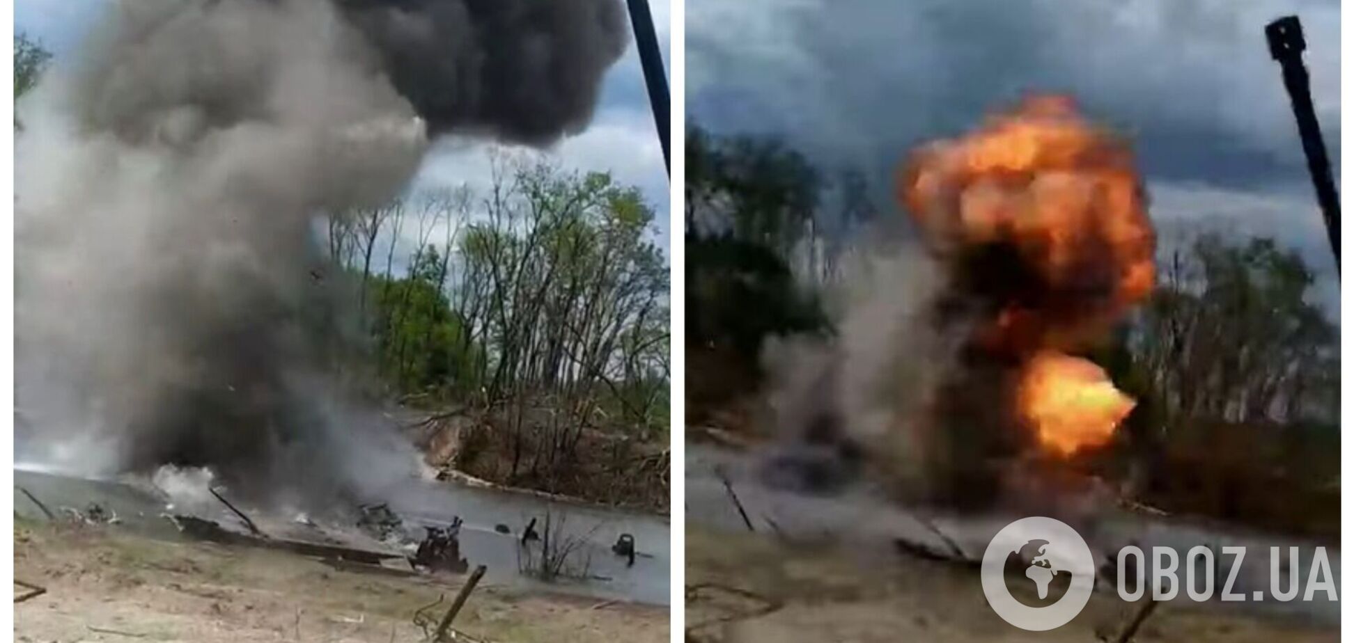 Украинские защитники взорвали вражескую понтонную переправу. Видео 'фейерверка'