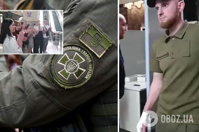 'Героям слава!' На київському вокзалі зустріли оваціями пораненого українського бійця. Відео