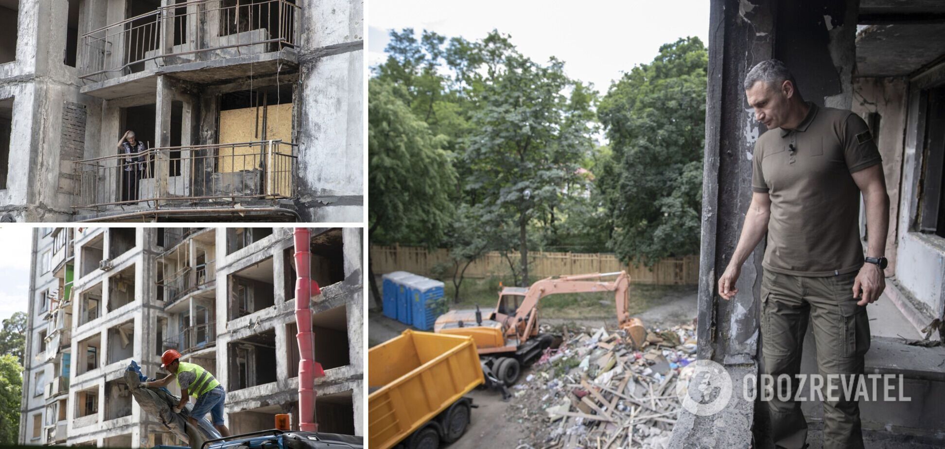 Кличко проверил, как восстанавливают поврежденный российской ракетой 16-этажный дом в Киеве