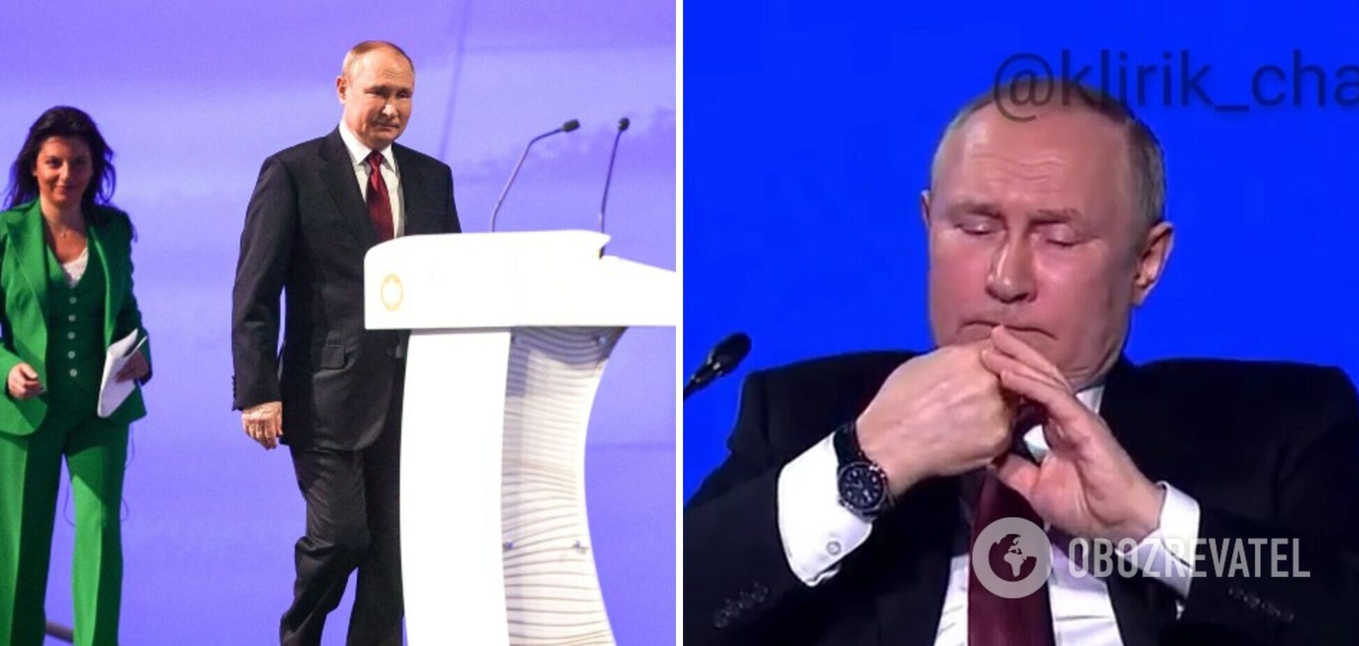 Пока Симоньян вещала о 'великой России', Путин скучал и грыз ногти: появилось еще одно видео с Экономического форума