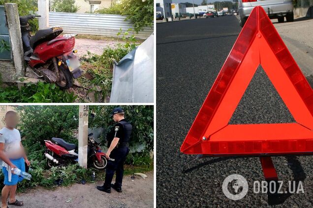 Мотоциклист на скорости протаранил столб и забор