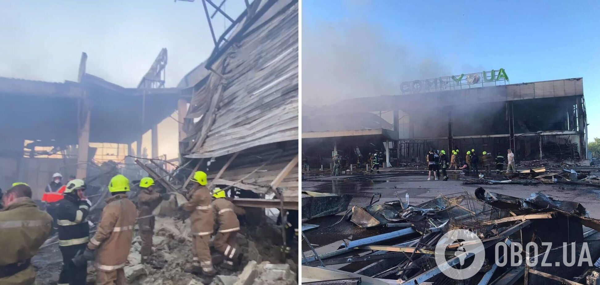 ТЦ згорів повністю: з'явилося відео з місця ракетного удару РФ у Кременчуці, де працюють рятувальники