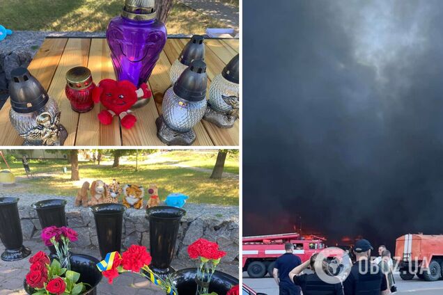 В Кременчуге несут цветы и игрушки к 'Амстору'