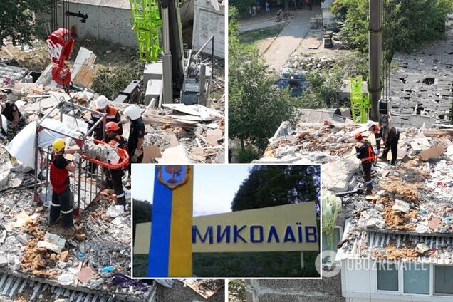 У Миколаєві з-під завалів зруйнованого російською ракетою будинку врятували трьох людей. Фото і відео
