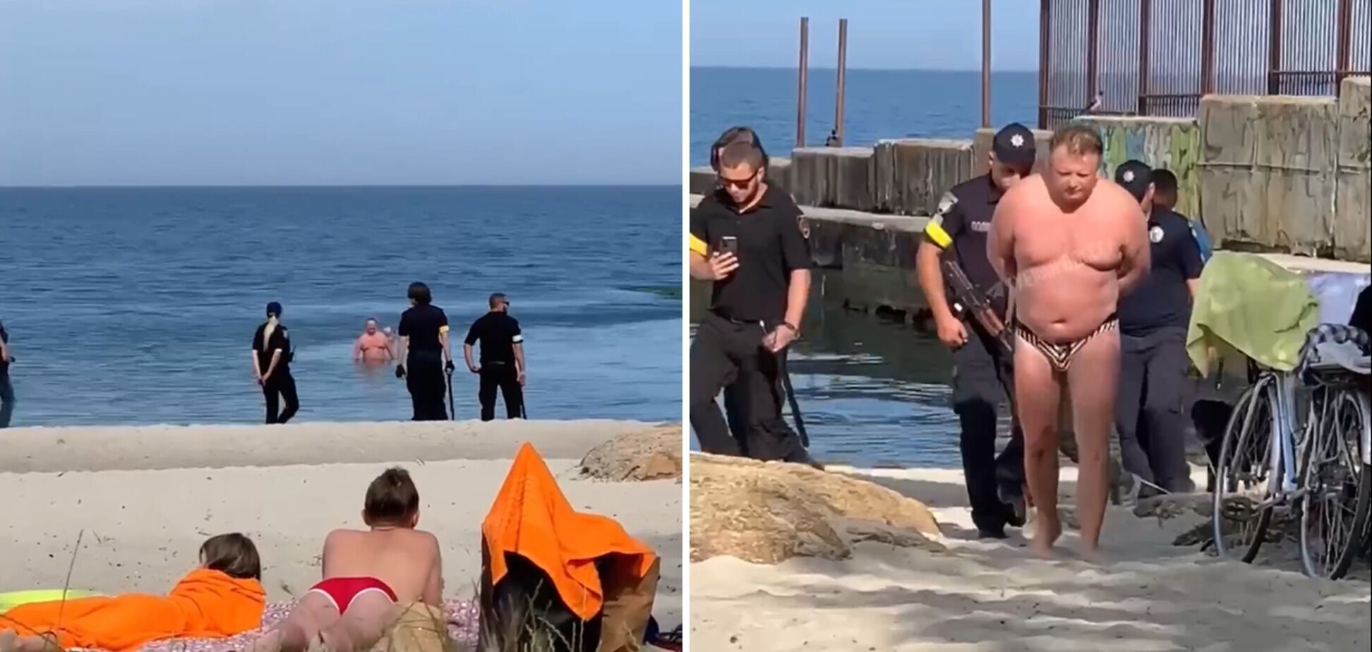 В Одессе полиция устроила рейд на пляже: ловили нарушителя, который купался в море. Видео