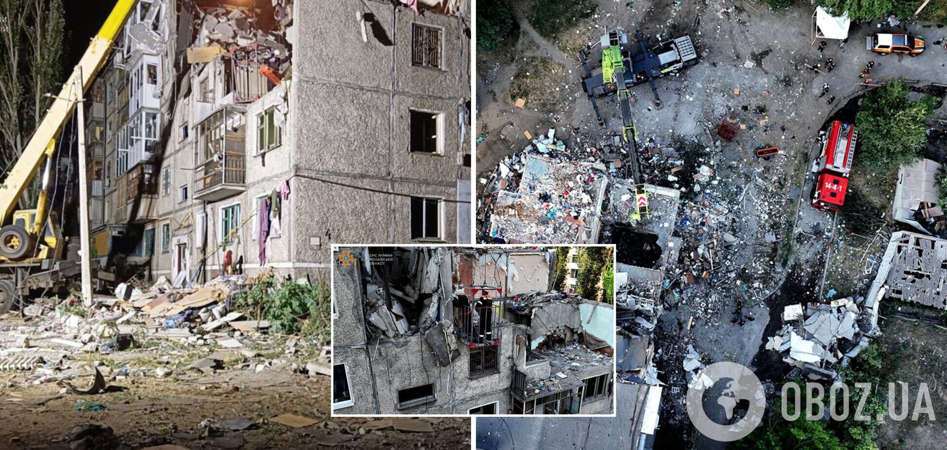 В Николаеве продолжается разбор завалов разрушенной ракетным ударом многоэтажки