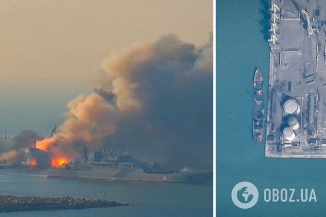 В порту Бердянска слышали взрывы: оккупанты пытались поднять подбитый ВСУ десантный корабль 'Саратов'. Фото