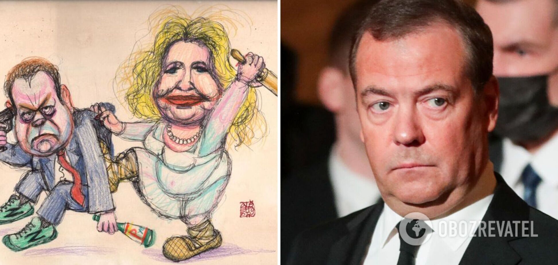 Российский художник нарисовал самоубийство Медведева: бывшему премьеру помогла жена. Фото