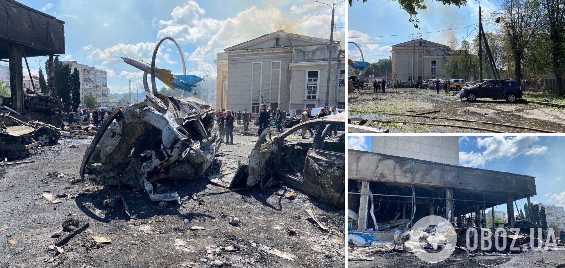 Згорілі авто та уламки навколо: нові кадри з місця ракетного удару РФ по Вінниці