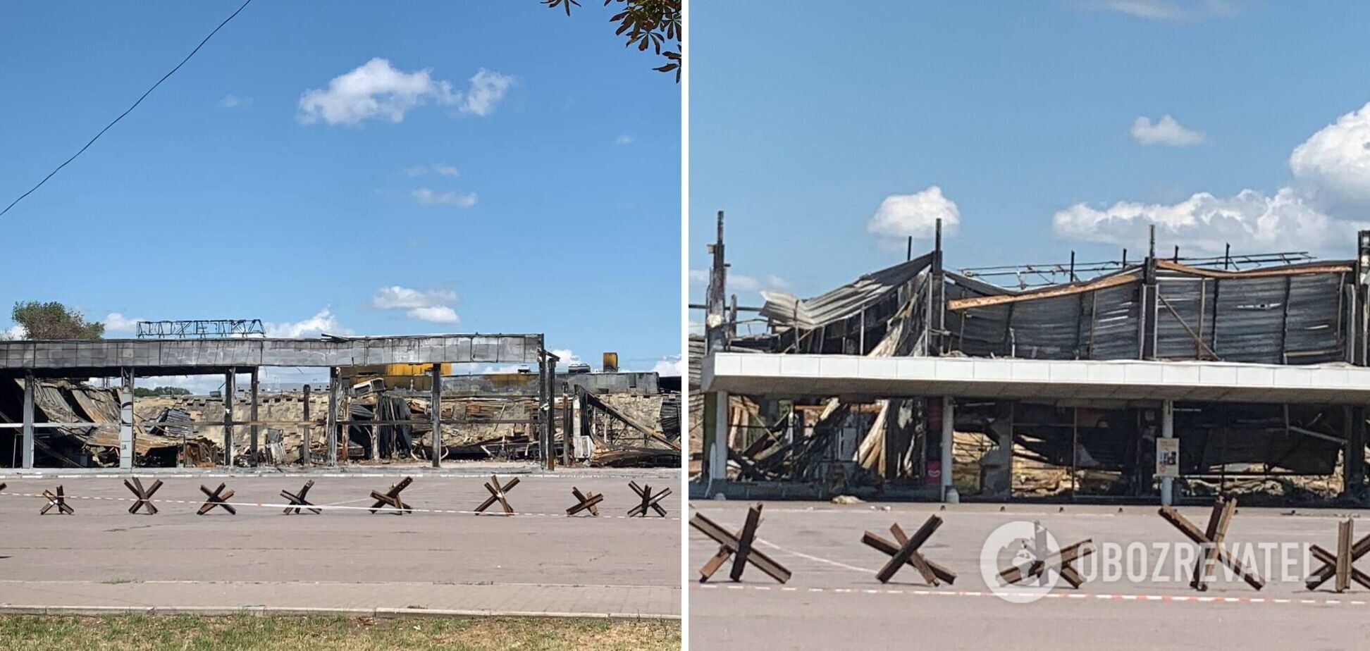 Знищений росіянами ТЦ 'Амстор' у Кременчуці оточили протитанковими їжаками