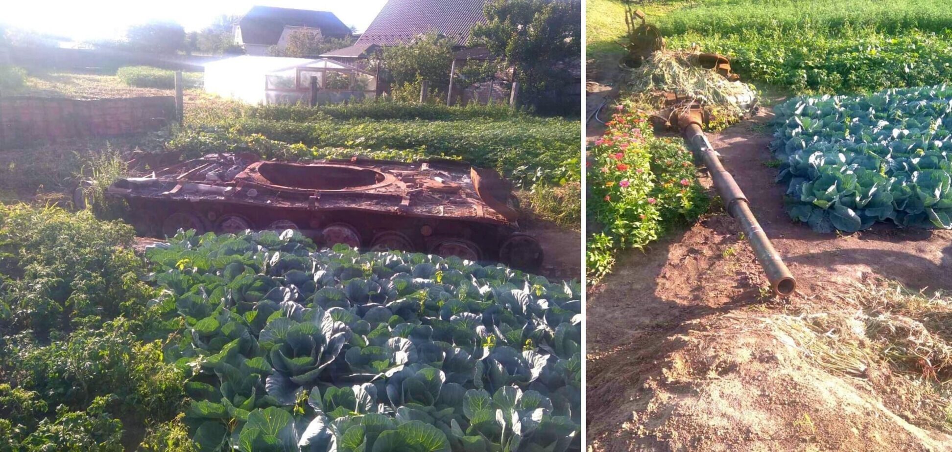 Жінка висадила овочі навколо знищеної російської техніки