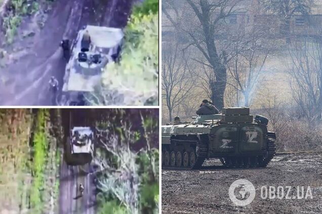 Российские оккупанты так убегали от ВСУ, что потеряли своего военного: выпал с 'брони'. Видео