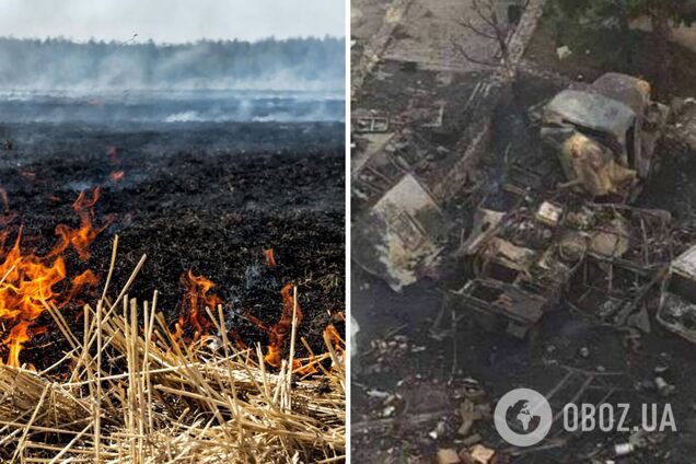 Біля Генічеська згоріла російська техніка: вогонь перекинувся зі спаленого поля. Відео