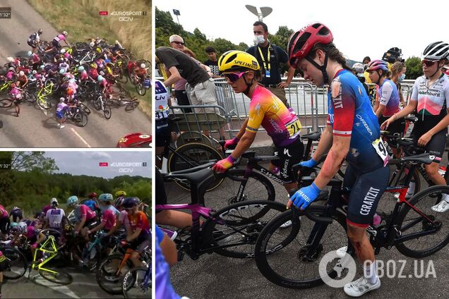 Первый в истории женский 'Тур де Франс' ознаменовался сумасшедшим завалом. Видео