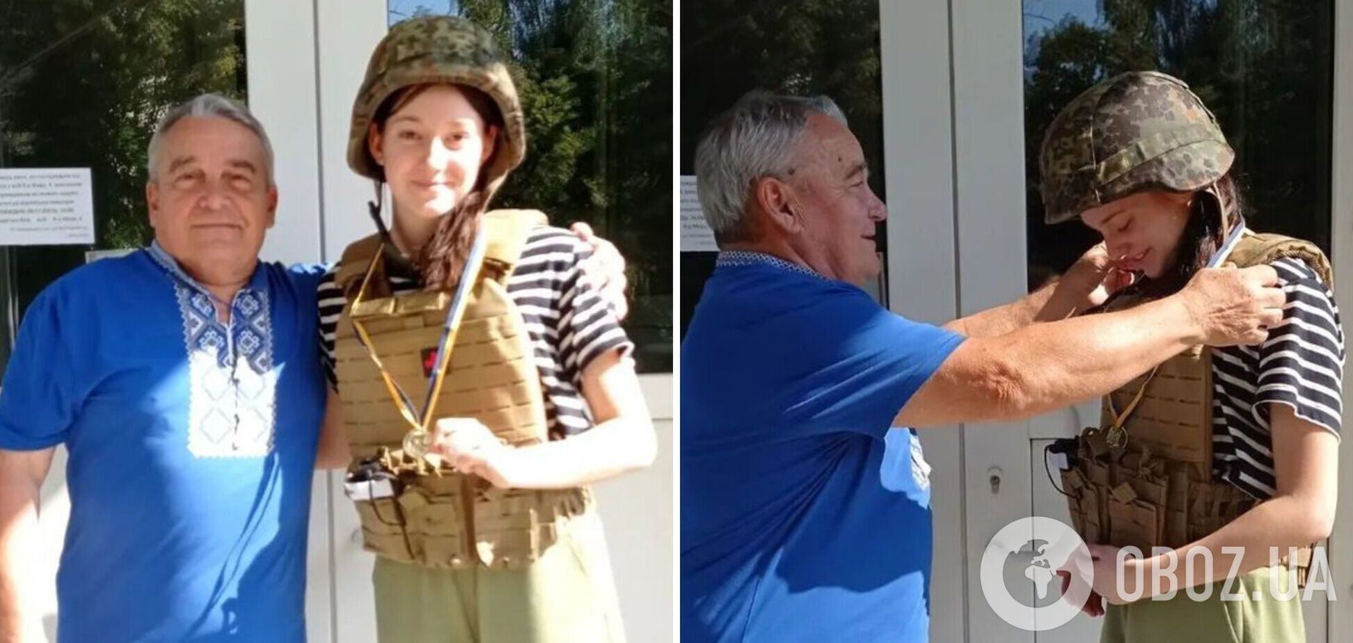 Выпускница обстрелянной школы в Харькове в каске и бронежилете получила медаль