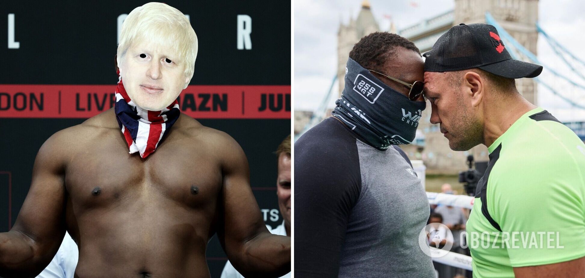 Боксер, який дав ляпас Кличку, в масці Бориса Джонсона влаштував битву поглядів із суперником. Епічне відео