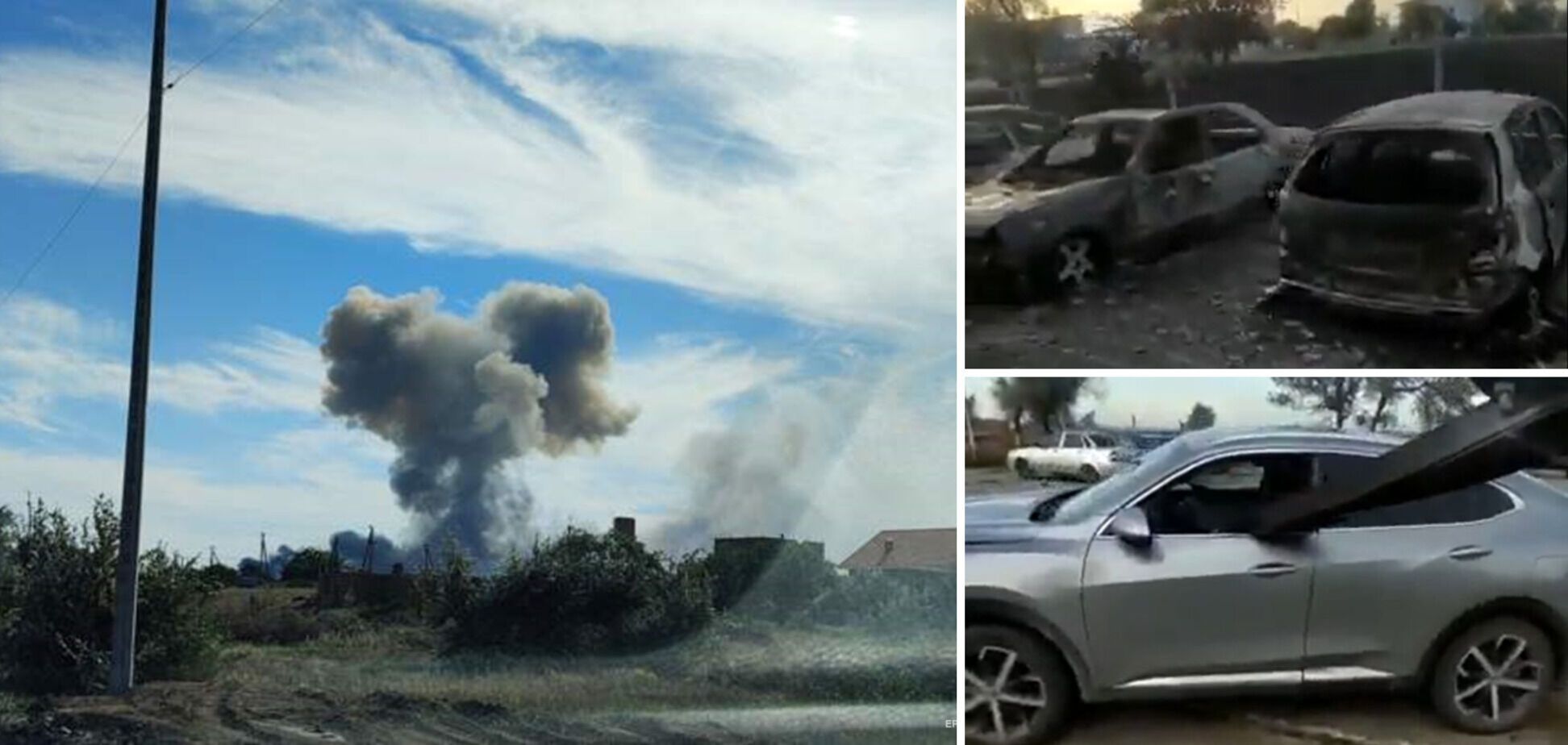 В Крыму за 400 м от эпицентра взрывов дотла выгорела автомобильная стоянка