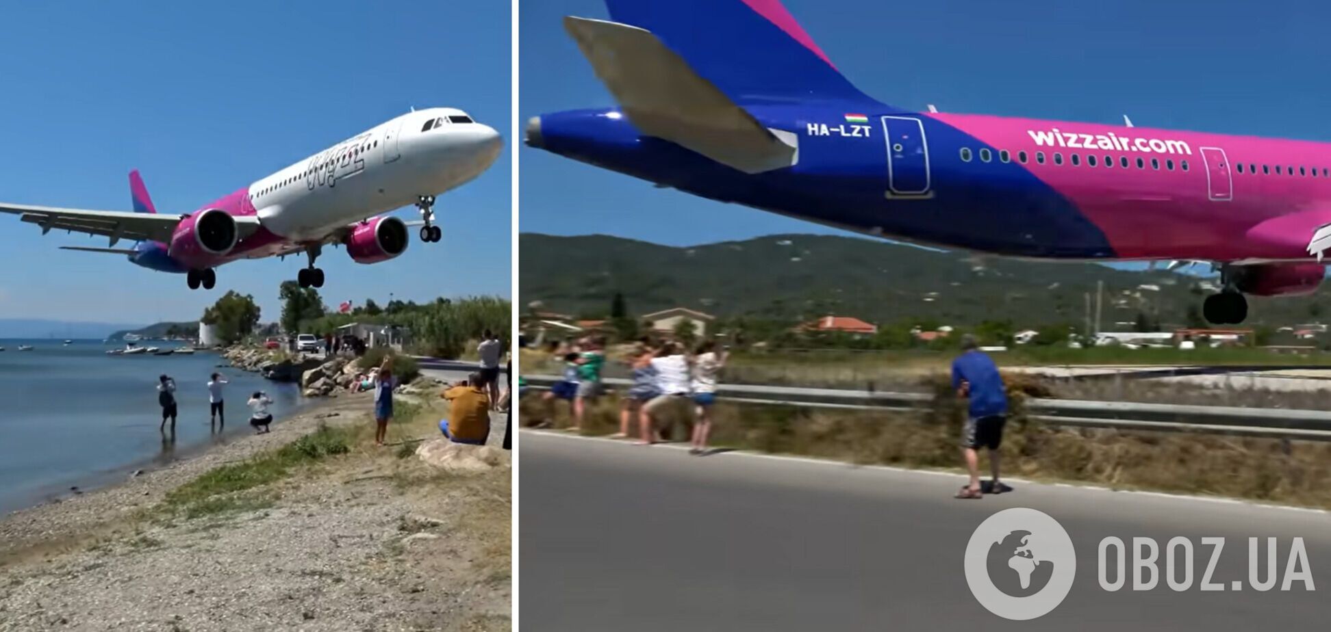На греческом острове Скиатос самолет пронесся на рекордно низкой высоте прямо над головами туристов. Видео