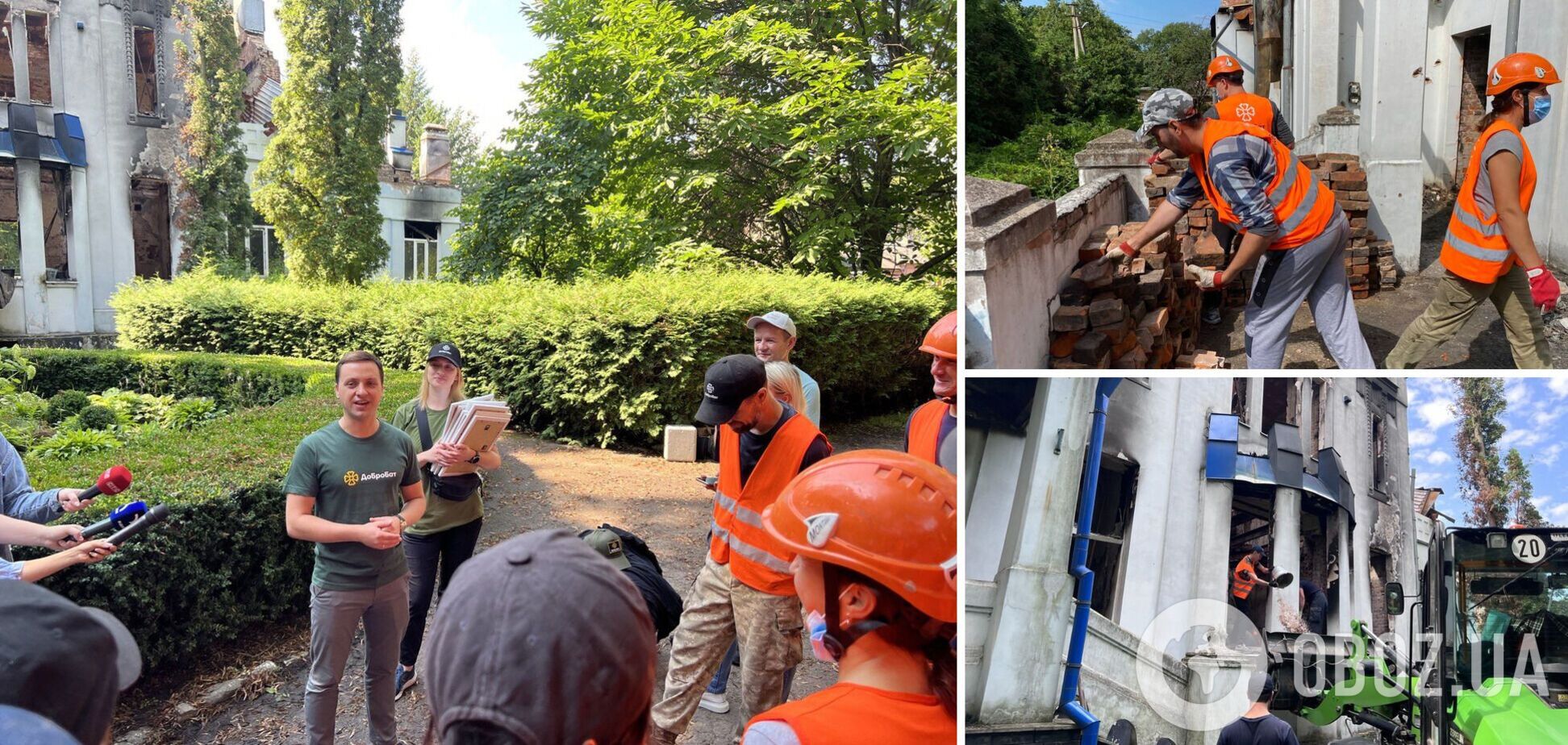 Волонтеры 'Добробата' восстанавливают разрушенный оккупантами Тростянец