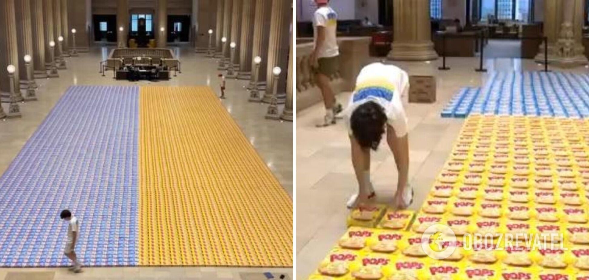 В Чикаго подростки выложили огромный флаг Украины из коробок с хлопьями и побили рекорд Гиннеса. Видео