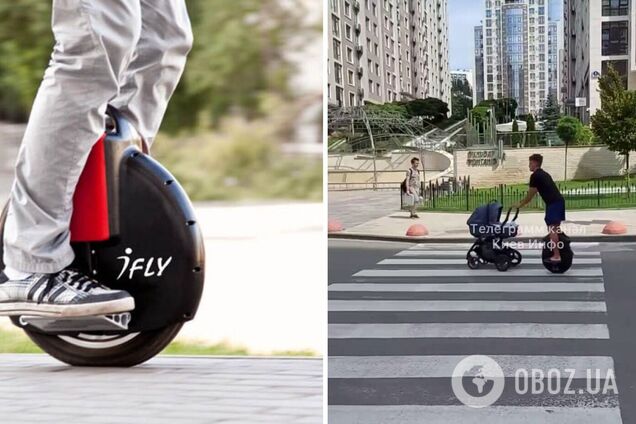 Чоловік катався дорогою з дитячим візочком у руках