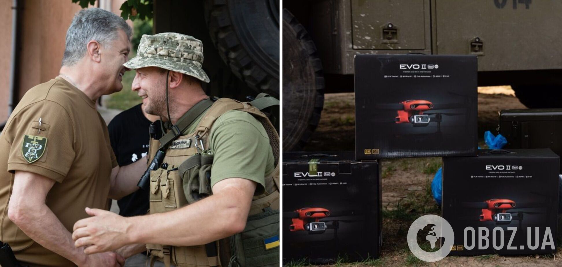 Порошенко під час поїздки на фронт передав ЗСУ партію БПЛА Autel і ретранслятор. Фото