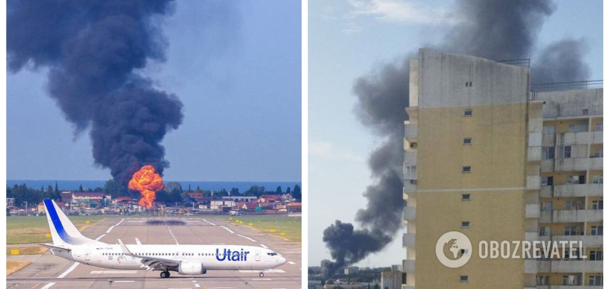 Вблизи аэропорта в Сочи произошел мощный пожар, поднялся столб черного дыма. Видео